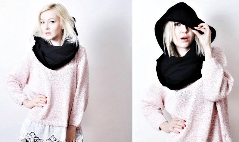 Hood and scarf, 2in1, BLACK HOOD for her image 7