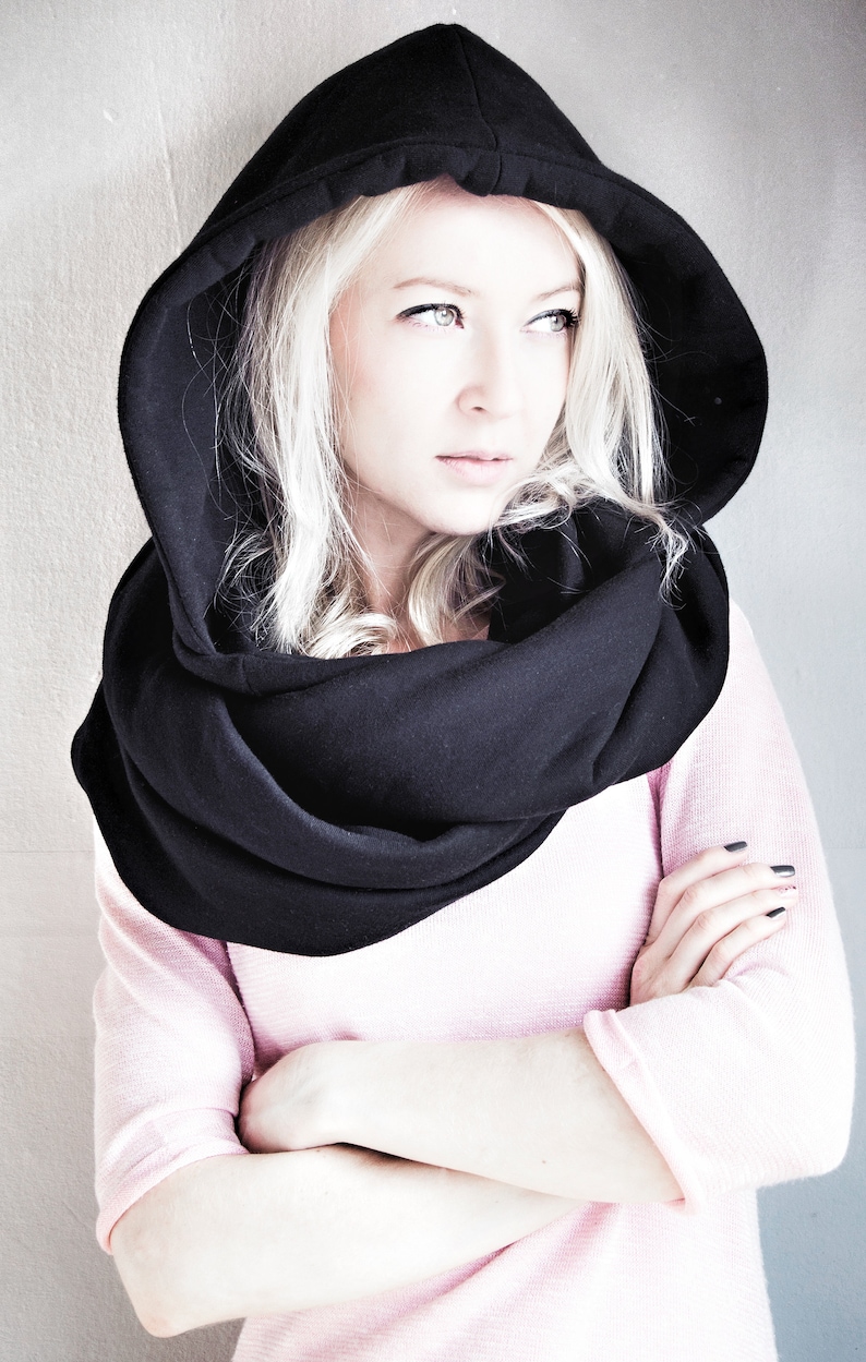 Hood and scarf, 2in1, BLACK HOOD for her image 5