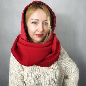 WINTER RED HOOD, hood and scarf, Cozy Hood Balaclava, Unisex Hooded Scarf, Oversize Balaclava, Hooded Balaclava Shawl Gift For Her.