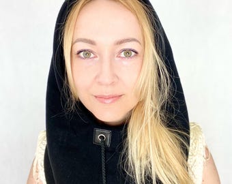 Black Hood with Neck Warmer – Balaclava, Hat, Head Cover | Adjustable, Soft, Stylish Accessory for Jackets & Coats | Free Shipping