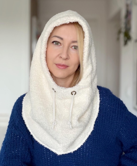 Sherpa Hooded Scarf Ecru | Warm Balaclava Hood With  display picture 1