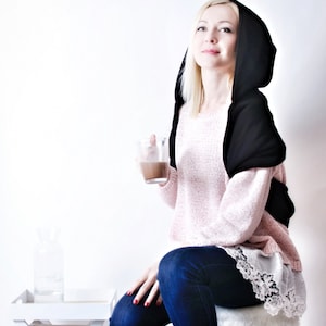 Hood and scarf, 2in1, BLACK HOOD for her image 3