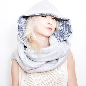 Hood and scarf, 2in1, CHECKERED NAVY HOOD image 3