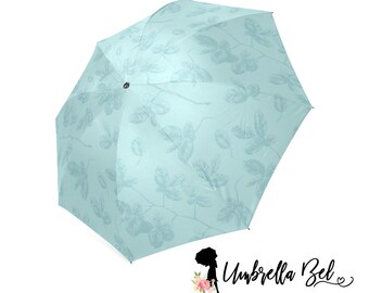 Elegant teal leaves rain umbrella for women