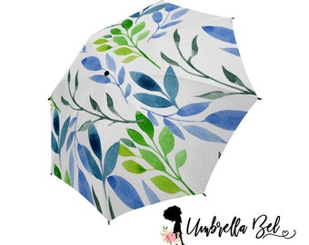 Blue and Green leaves rain umbrella for women