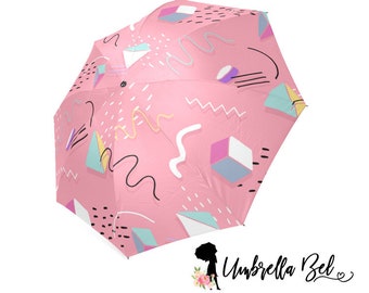 Pink 80s retro style rain umbrella for women