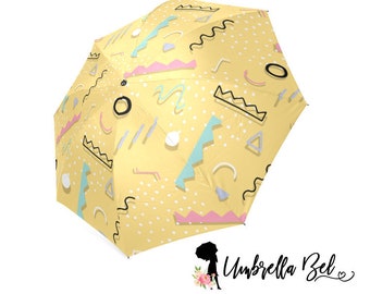 Parapluie de pluie de style rétro jaune des années 80 pour les femmes, parapluie amusant, cadeau rétro, cadeau des années 80, style des années 80