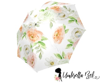 Peach Rose and white roses rain umbrella for women