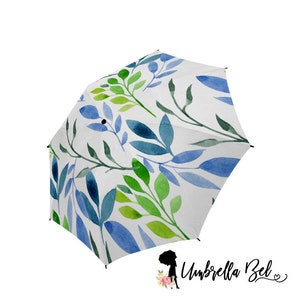 Blue and Green leaves rain umbrella for women