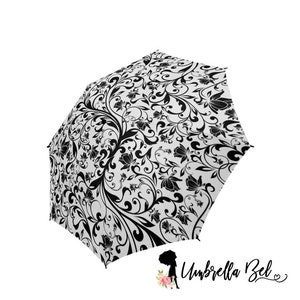 Black floral french motif rain umbrella for women