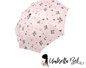 Pink and white flower umbrella, floral design umbrella, feminine design, cute umbrella, gift for her, woman umbrella, rain umbrella