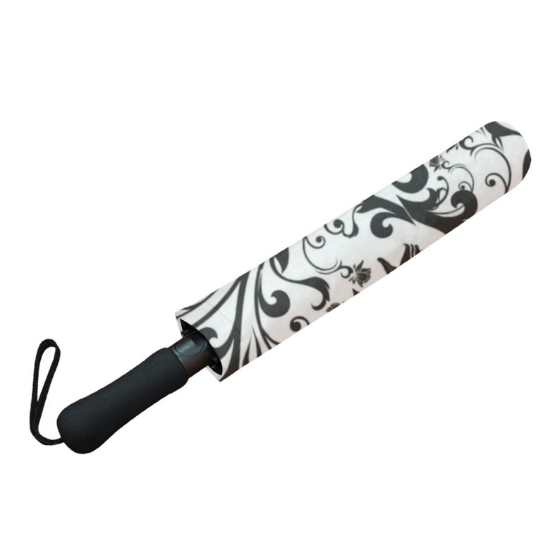 Black floral french motif rain umbrella for women image 5