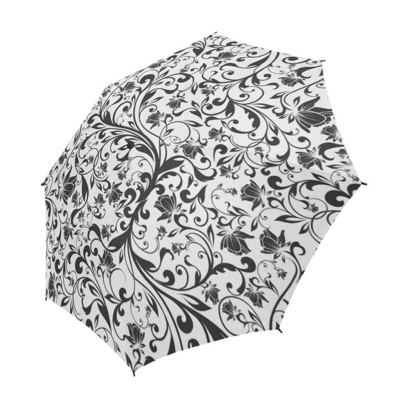 Black floral french motif rain umbrella for women image 2