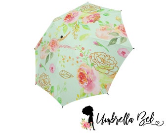 Rose umbrella, gold rose design rain umbrella, womens umbrella, peach roses, pink roses umbrella for women