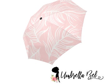 Tropical umbrella, pink rain umbrella, palm fronds, pink palm, island tropic umbrella, vacation, tropic, rain umbrella for her, tropic gift