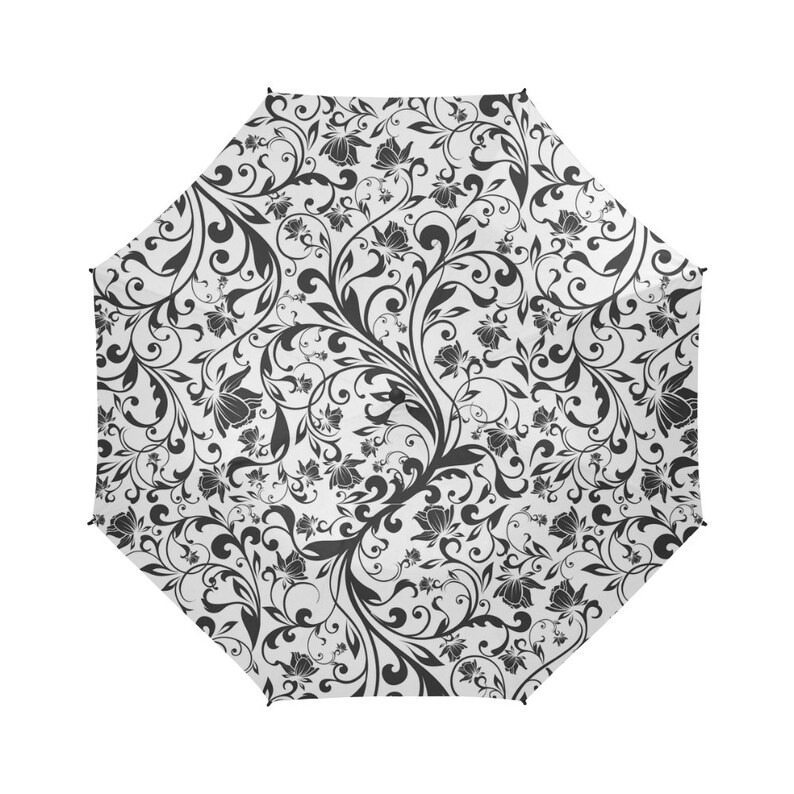 Black floral french motif rain umbrella for women image 4