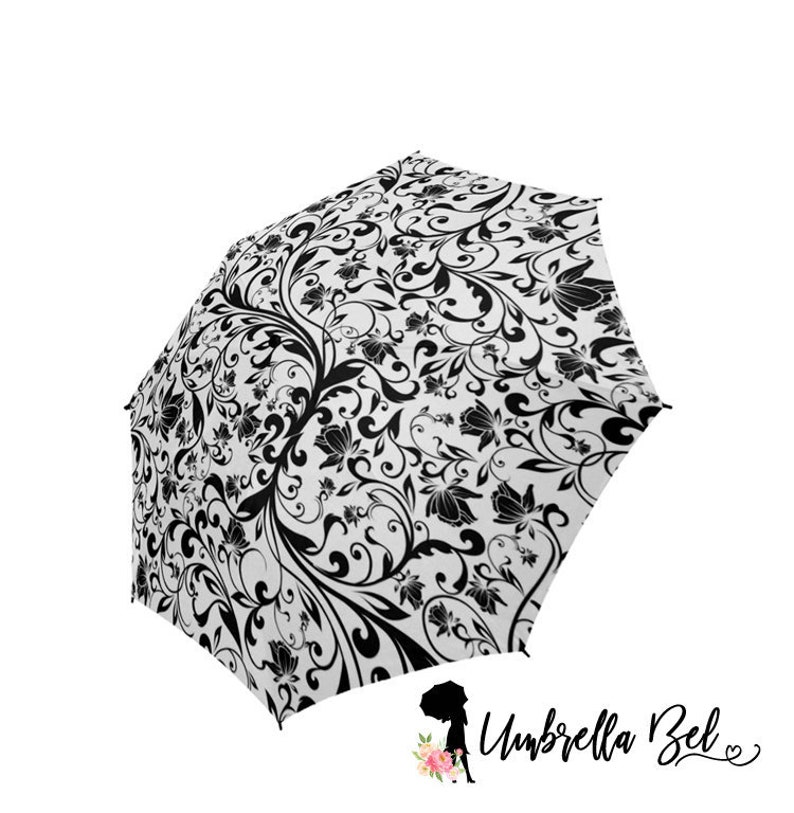 Black floral french motif rain umbrella for women image 1