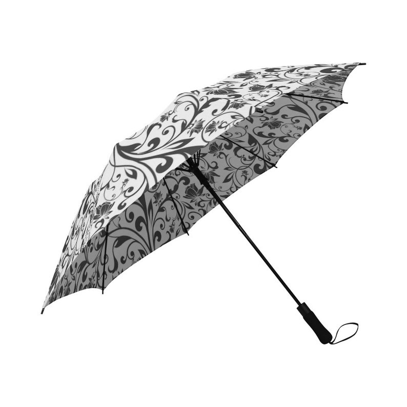 Black floral french motif rain umbrella for women image 3