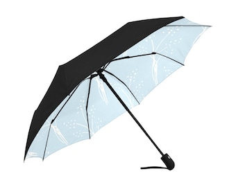 UV umbrella, blue umbrella, blue design with foliage