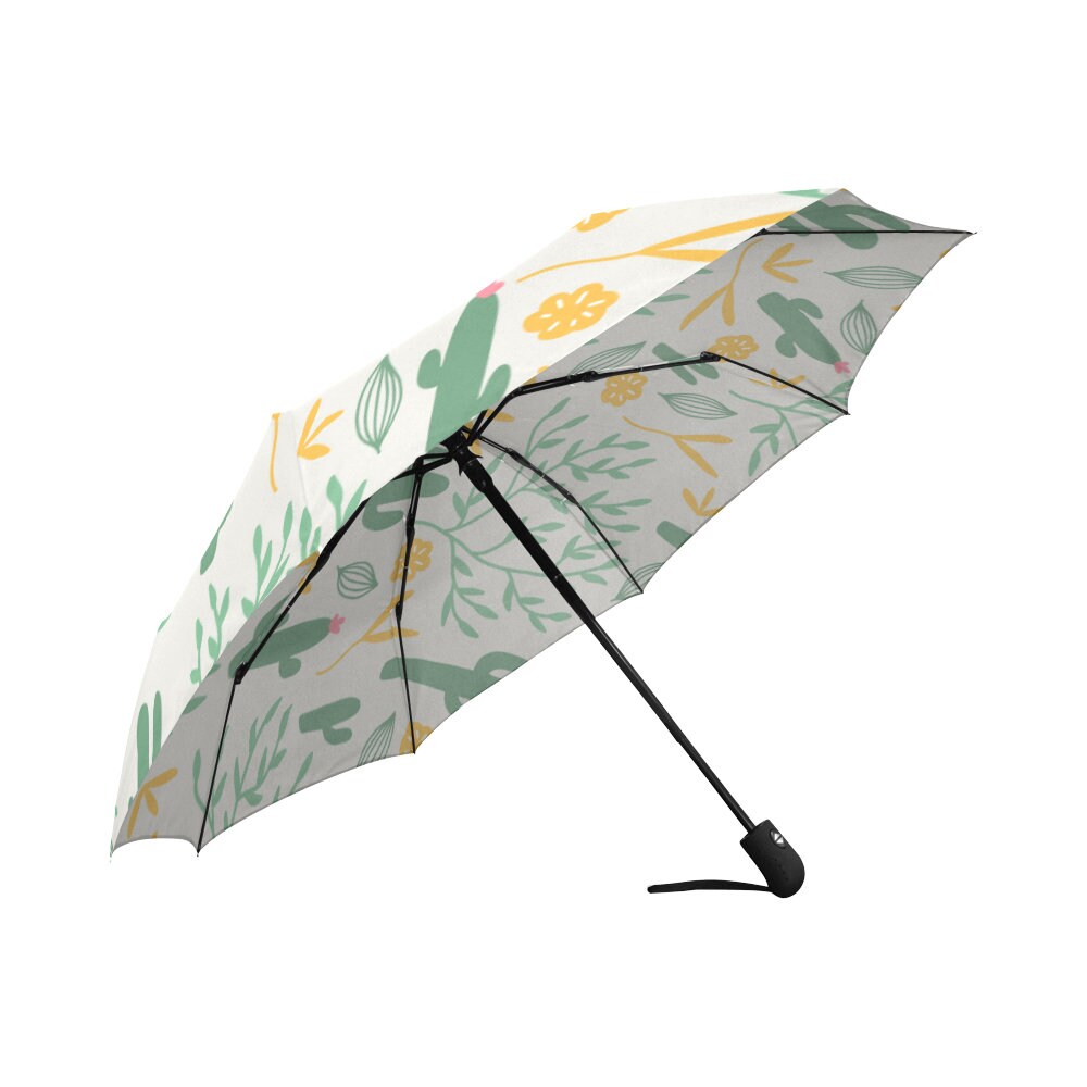 Black Cactus Pattern Print Foldable Umbrella