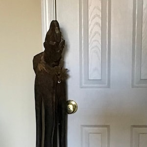 52” Antique African Carved Wooden Statue, Man With Slithering Snake On His Body