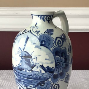 Vintage Delft Erven Lucas Bols Holland Porcelain Oil/ Vinegar Jar, 7” Tx 3 1/2”