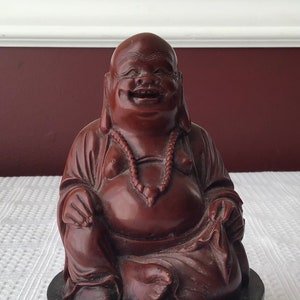 Vintage Resin Sitting Happy Buddha on the base