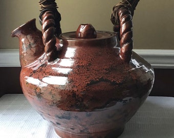 Free Pick-up Available - Huge & Extremely Heavy Vintage Handmade Japanese Ginza Pottery Teapot with Strainer