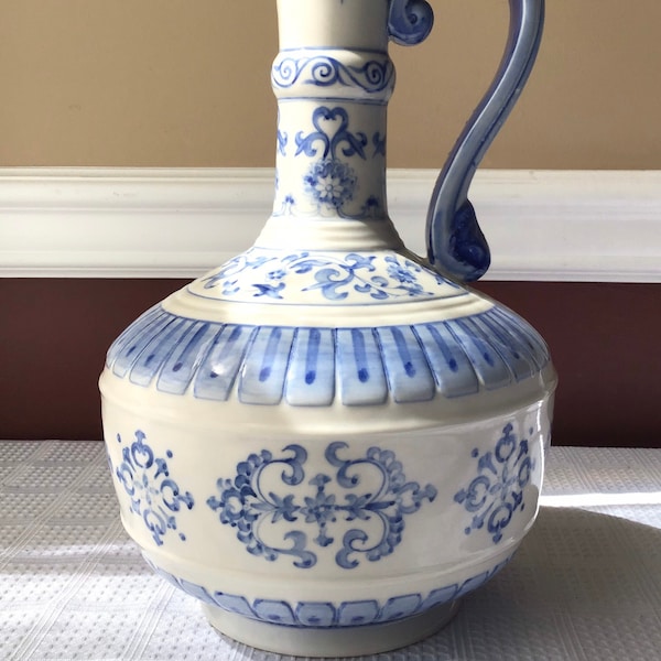 XL Vintage Chinese Porcelain Blue & White Pitcher/ Jar/ Vase, Kinmen/ Taiwan