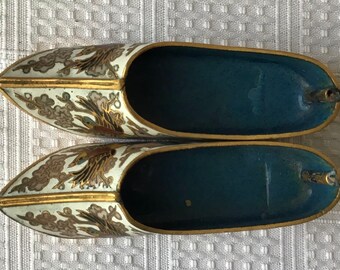 Cloissone Slipper Sling Back Figurine China Vintage 1970s Metal