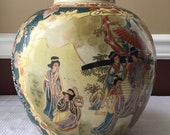 Large Vintage Hand Painted Royal Satsuma Vase, With Figures, Made In China