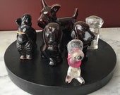 Lot of 6 dog figurines, 2 are perfume bottles