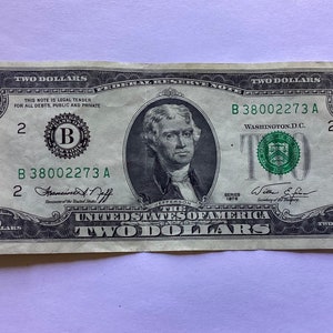 VTG 1976 United States Two Dollar Jefferson Bank Note