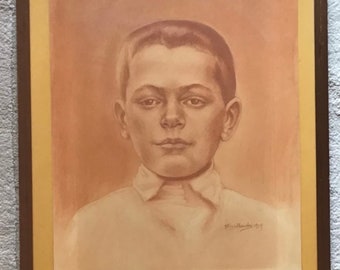 Vintage Original Pastel Portrait of A young Man By Johnny FriedLaender (1912-1992)