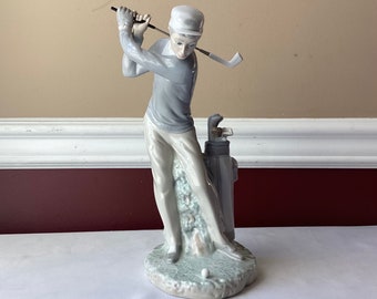 Vintage Lladro Young Man Golfer Porcelain Figurine, 11" Tall, Hand Made in Spain