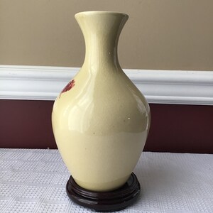 Vintage Chinese Porcelain Vase, Handpainted Under Glaze, 9 5/8” Tall, yellow with flowers image 4