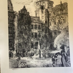 1911 Radierung Von Prof. Paul Geissler, Etching of Heidelberg, 37" x 32.5"