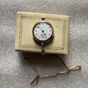 Antique Elgin Open Face Pocket Watch With 12K Gold Filled Chain, 1921, Provenance