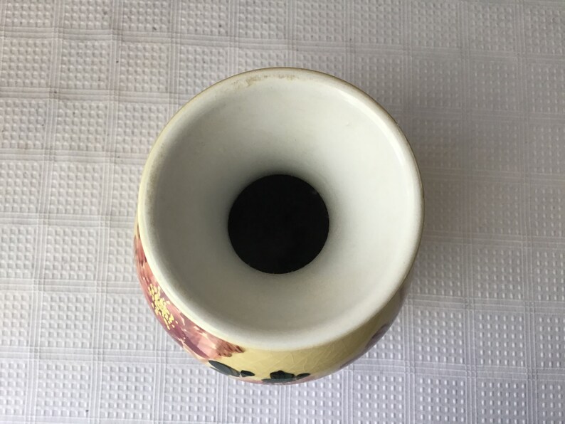 Vintage Chinese Porcelain Vase, Handpainted Under Glaze, 9 5/8” Tall, yellow with flowers image 6