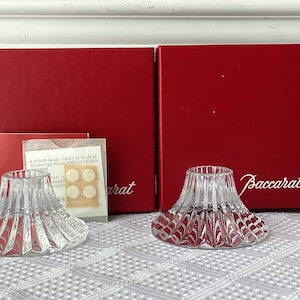 Pair of VTG Baccarat Crystal Candleholders in Original Boxes, 1 3/4” x 3 3/8”