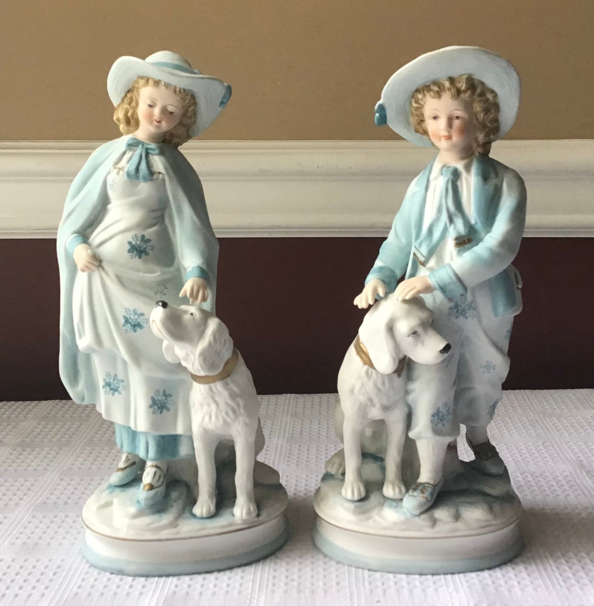 Pair Of Vintage Ceramic Victorian Style Boy & Girl With Dogs Etsy