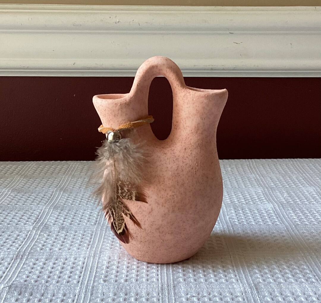 VTG Native Pottery Pottery Wedding Vase Feather Decoration Etsy