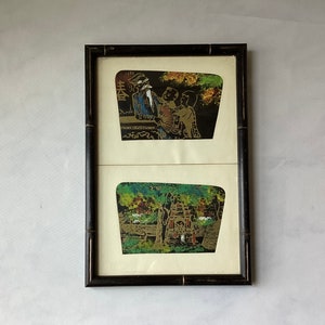 Vintage Panel Hand Painted Japanese/Asian Folk Art on Paper, Acrylic Painting