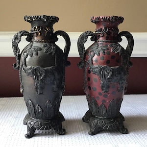 Pair of Vintage Plaster Elephant Vases 8 1/2” x 4”