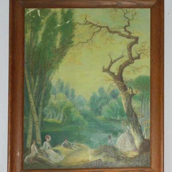 Peinture à l’huile vintage, Pique-dans les bois, encadré, signé: E.H. Butler,- '63