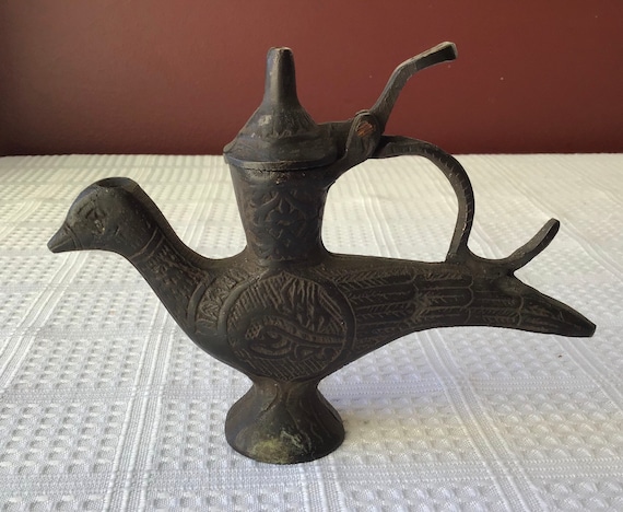 17th Century Arabic/ Islamic Brass Oil Lamp, Bird-shaped Oil Lamp