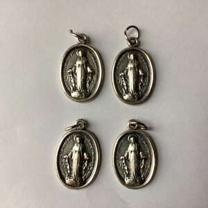 Lot of 4 VTG Catholic Pendants/ Virgin Mary Medal Pendants, Silver-tone, Italy