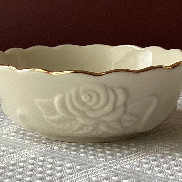 Small Lenox Porcelain Bowl, Embossed Rose-design, 4 1/2” W x 1 5/8” T
