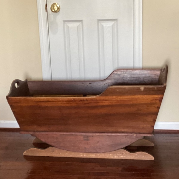 Pick-up Only - Antique Wooden Baby Rocking Cradle Converted to Stationary Baby Crib (Decor) - Great Garden Box!