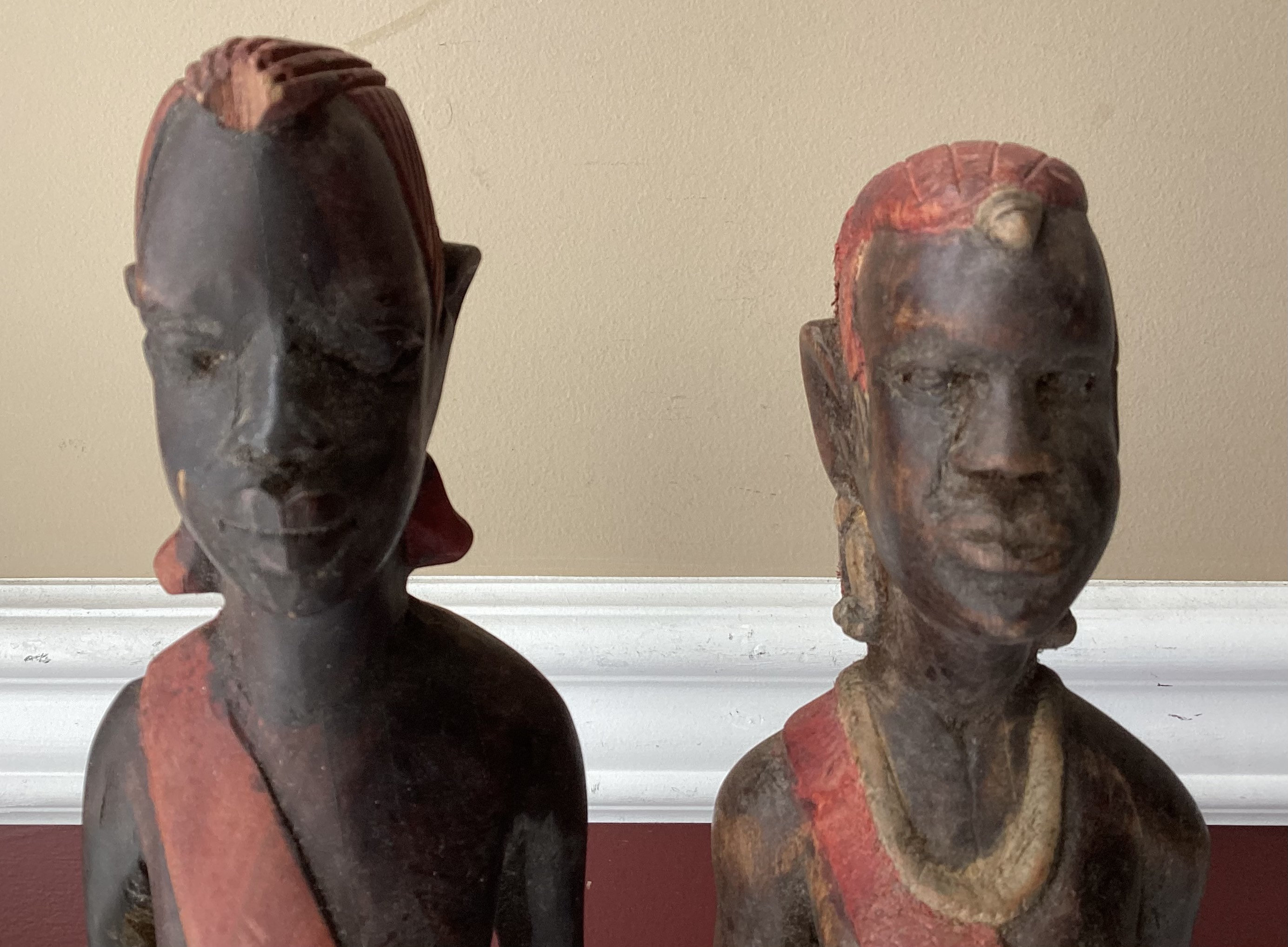 Lot of 2 Vintage African Wooden Statues, 1 Marked Kenya